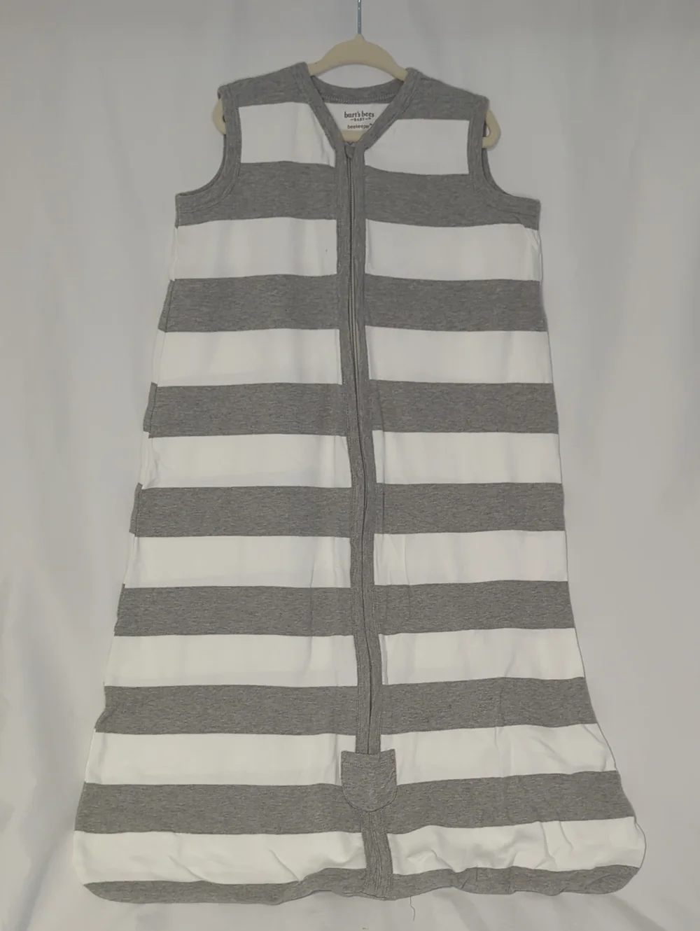 Sleeveless Gray and White Striped Sleep Sack - Size L  12-18M